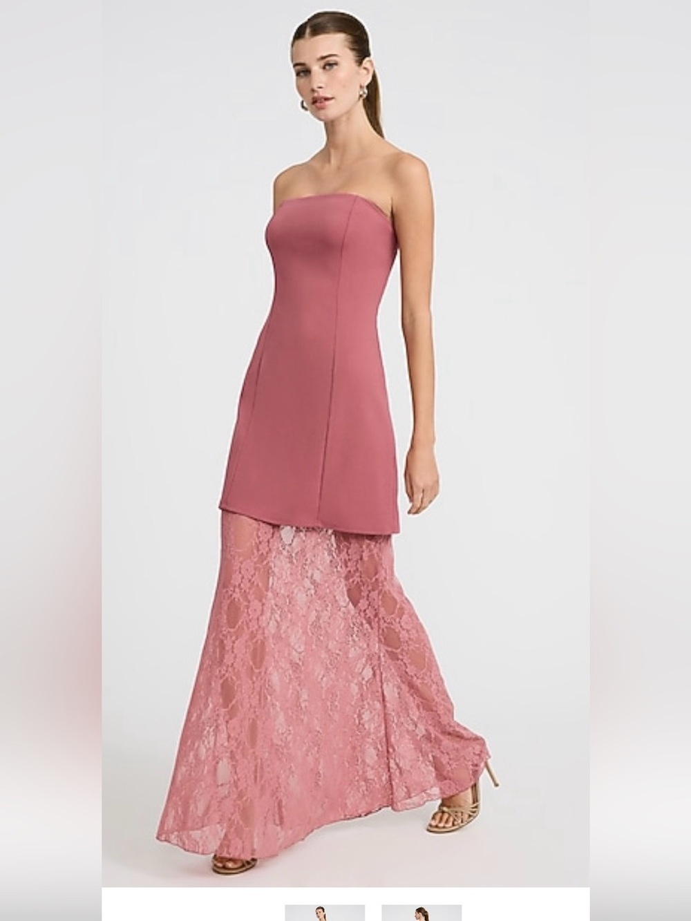 Express Strapless Rose-Mauve Lace-Panel Maxi Dress